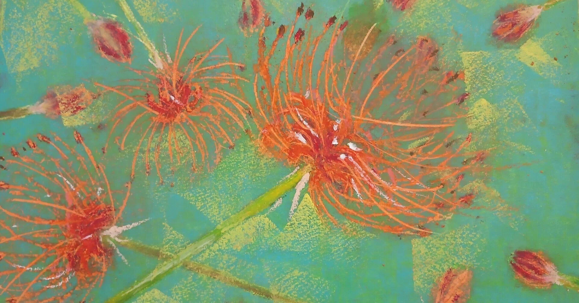 赤絵細描風アート「彼岸花に揚羽図」イラスト原画 赤を描く」彼岸花｜碧緑（あおみどり）
