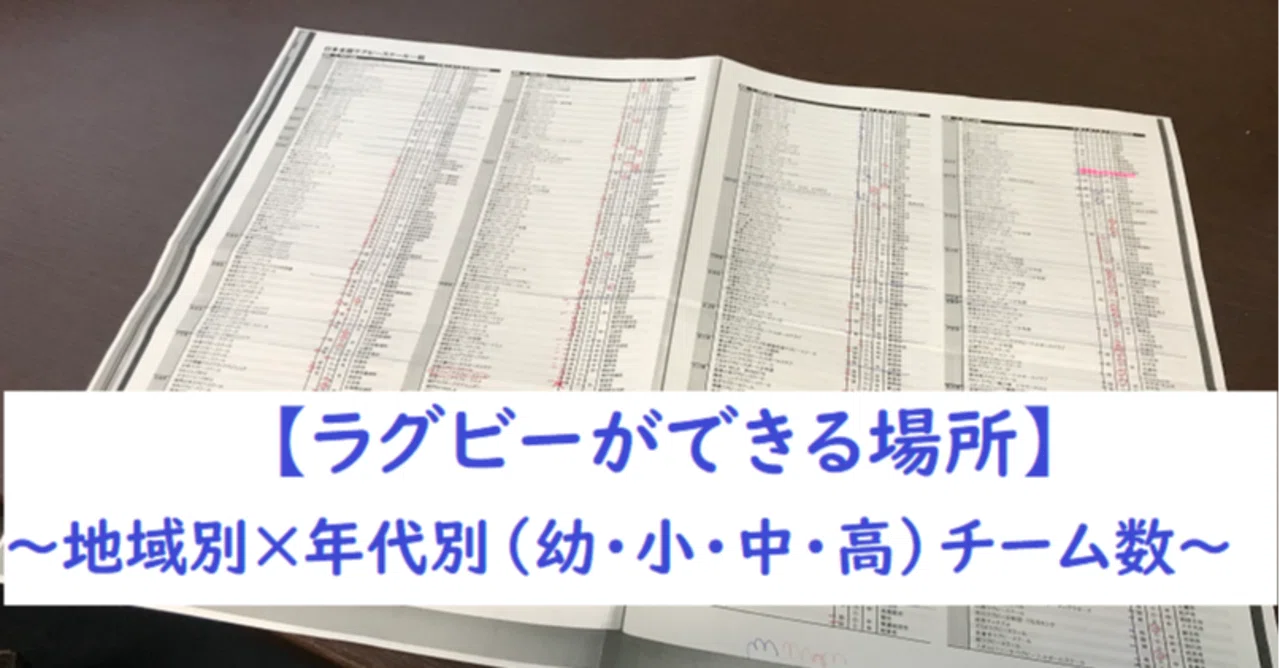 ラグビーができる場所 地域別 年代別チーム数 小平健太郎 Note