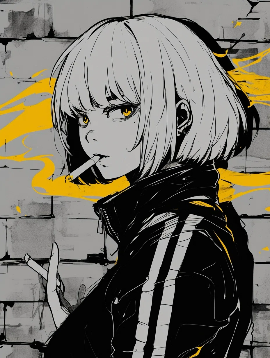 AIイラスト初心者】本日の成果物紹介|テーマ：タバコを吸う女性