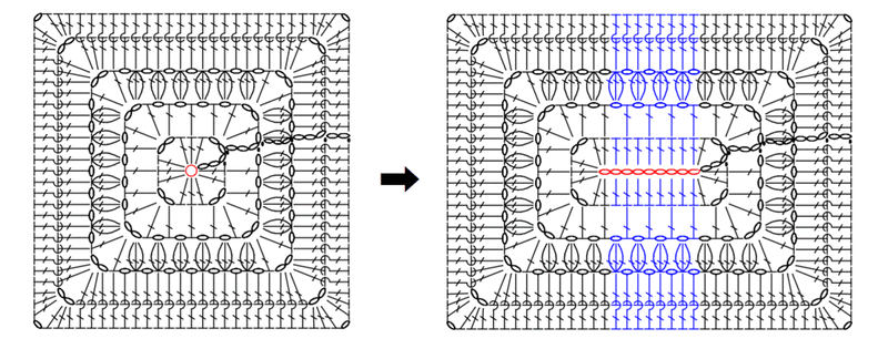 正方形の編み図をアレンジして 中心から編む長方形の編み図を作る 笠石あき Note