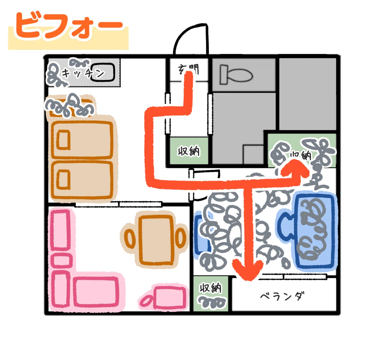 お片づけサポート】「エリア」と「動線」を可視化して、部屋の使い方を