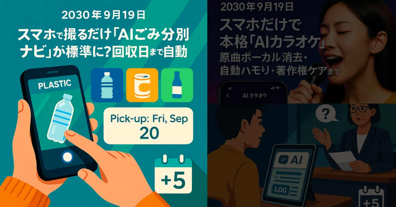2030年9月19日｜スマホで撮るだけ「AIごみ分別ナビ」が標準に？回収日 