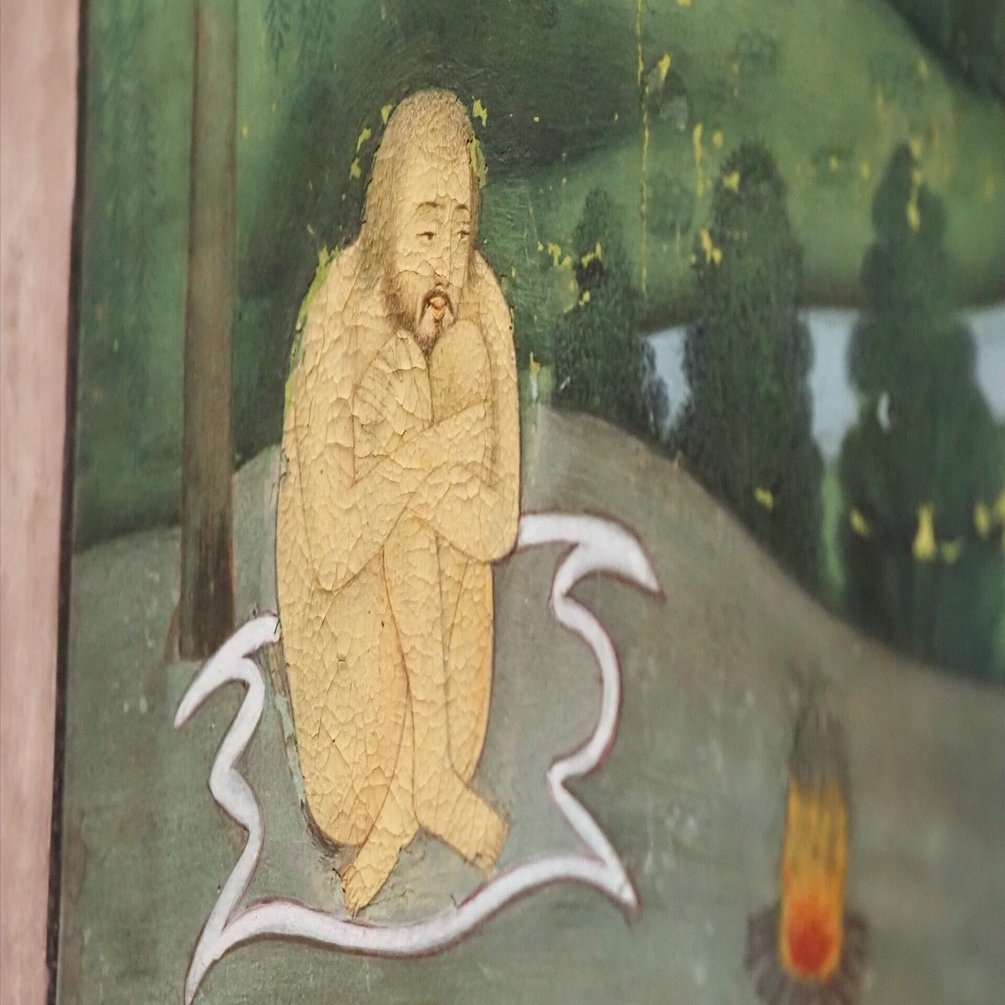 ヴィンテージ　インド　古い細密画　書き込みの良し額42×33絵22.5×13cm ヴィンテージ インド 古い細密画 書き込みの良し額42×33絵22.5×13cm