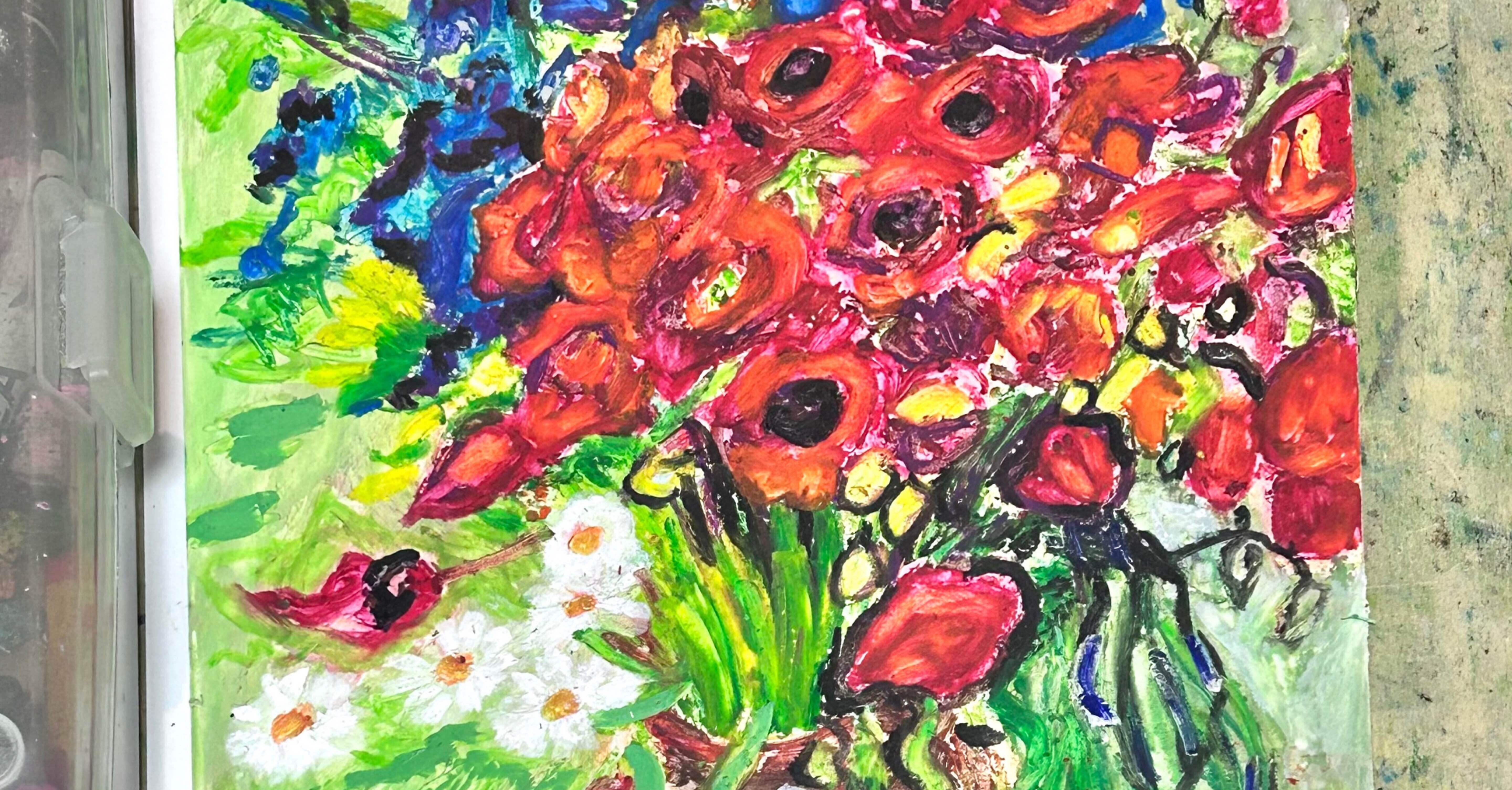 パステル画:ゴッホ〈赤いポピーとデイジー〉の模写(2025年)｜空想だい