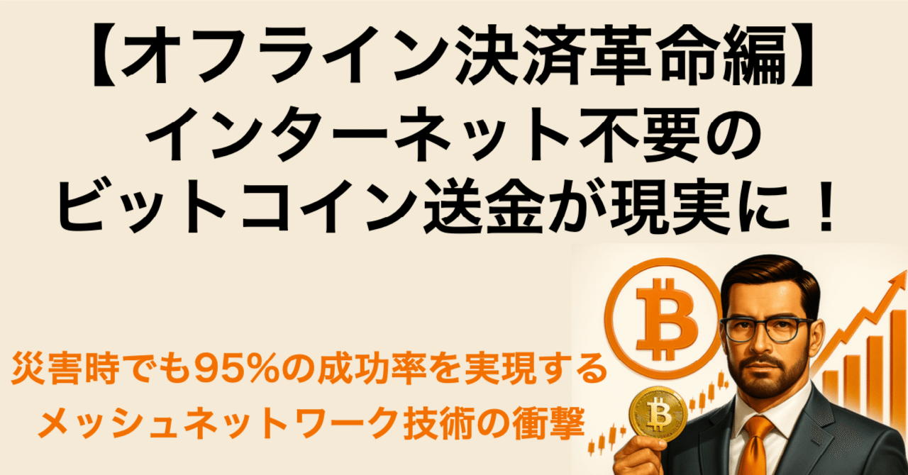 🎓【オフライン決済革命編】インターネット不要のビットコイン送金が現実に！災害時でも95%の成功率を実現するメッシュネットワーク技術の衝撃｜ビットコイン 一本リーマン