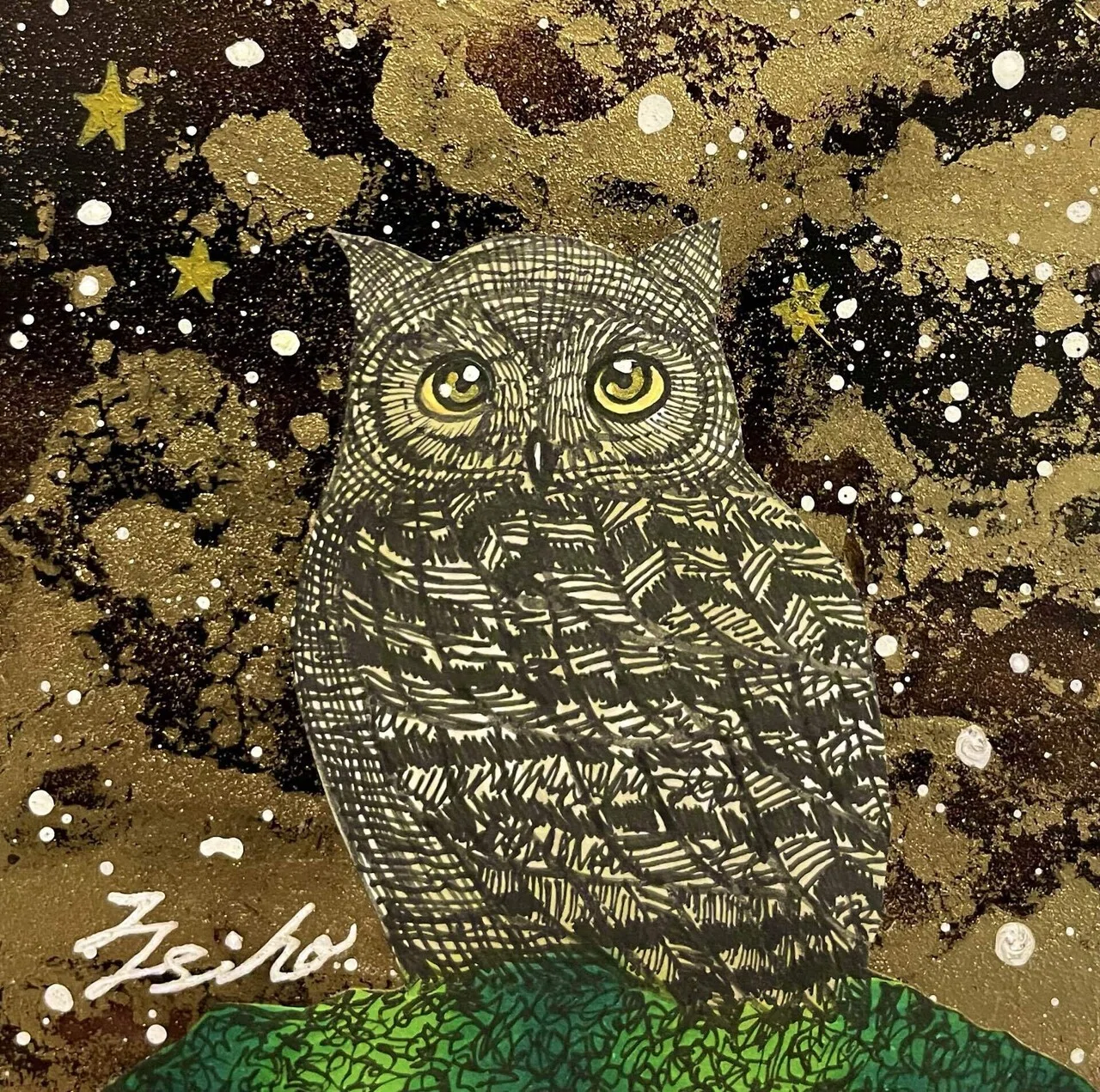 フクロウのイラスト アート作品 🦉Today's 3 Pieces🦉🦉｜フクロウシホ