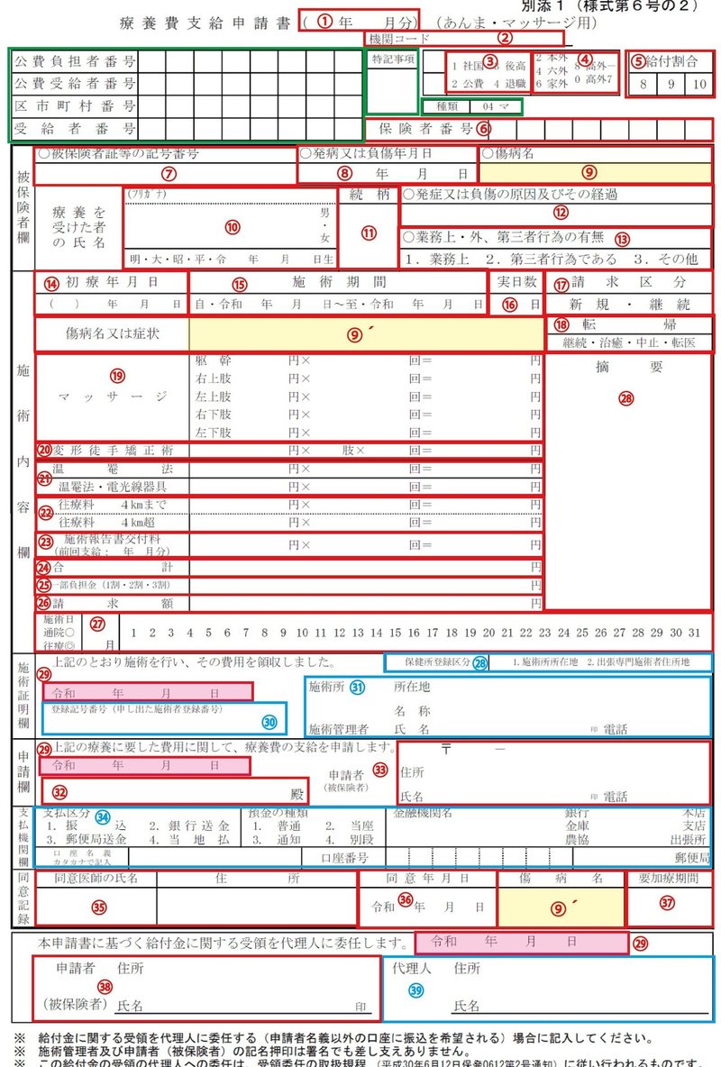 訪問鍼灸マッサージマニュアル 療養費支給申請書の書き方の実際 マッサージ編 Aqua Note