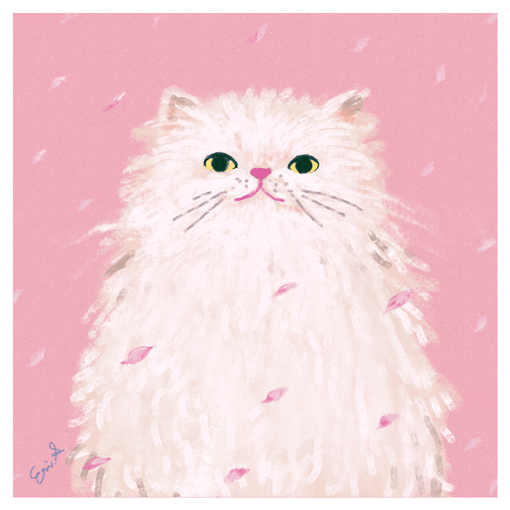 どうぶつイラスト 桜ふぶきの中のねこ さとえり Note