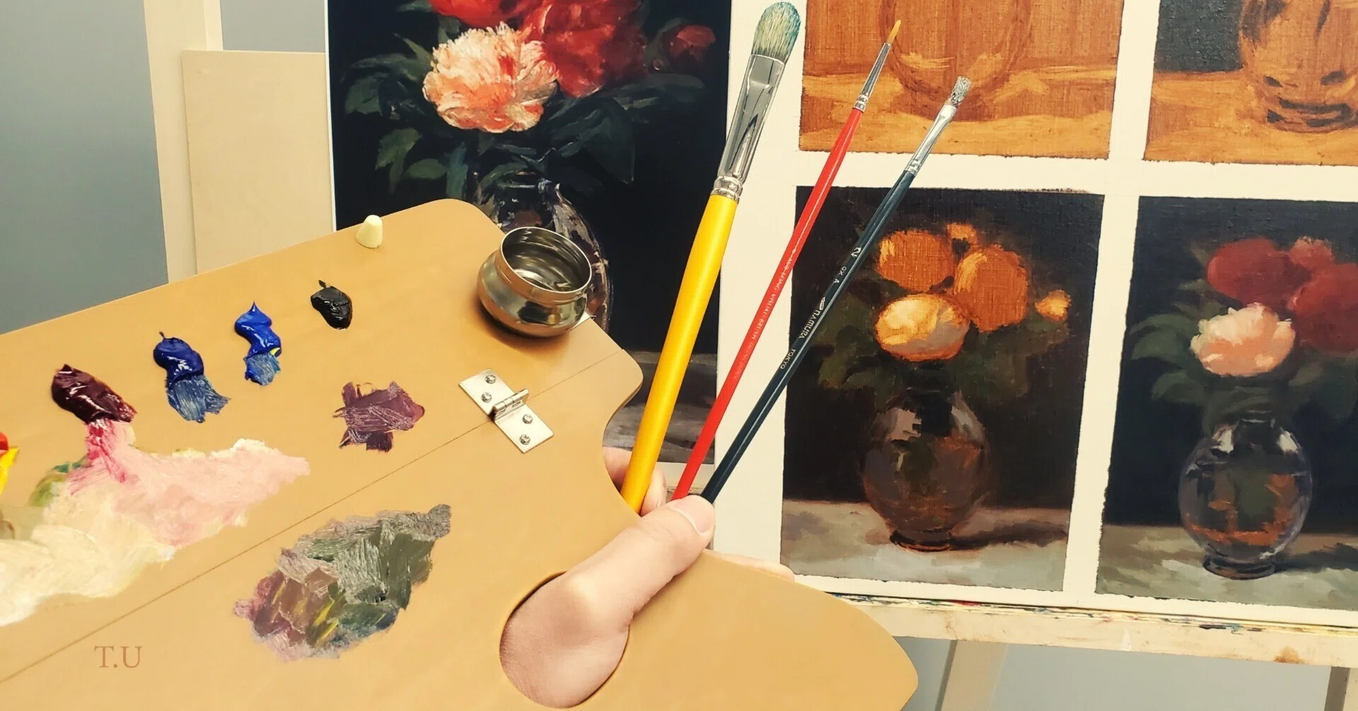 油絵 専用 ももいろのしゃくやく | 8色だけで描く油絵マネ作『芍薬』の