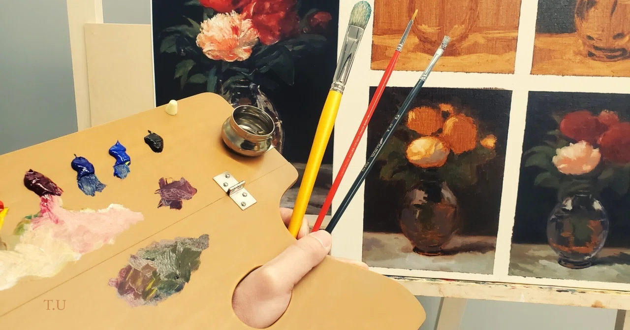 8色だけで描く油絵】マネ作『芍薬』の模写で学ぶ混色テクニック｜EYS