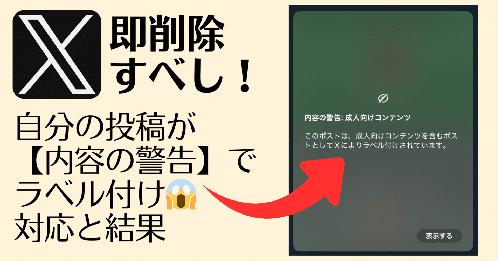 即削除せよ】Xの自分の投稿がセンシティブな内容の警告でラベル付け