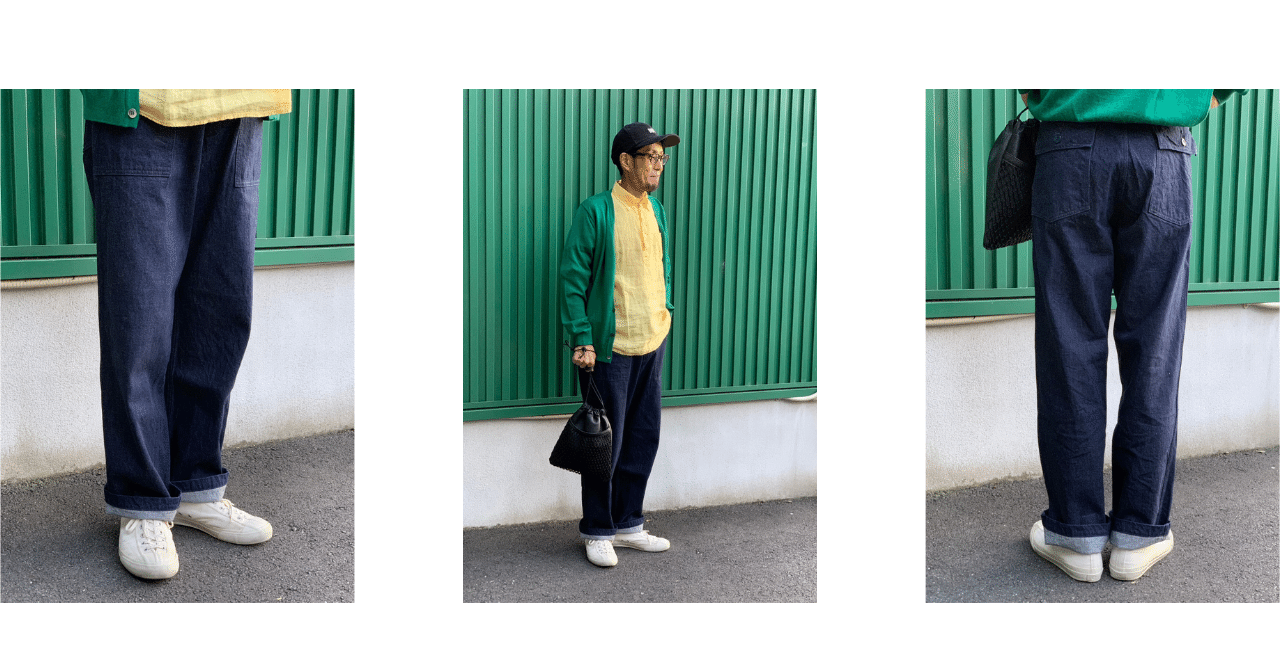 FOB factoryのデニムベイカーパンツでコーディネート｜SLOW JAM