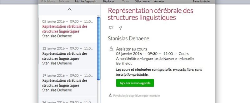 Agenda 2016 / Stanislas DEHAENE Cours & Séminaire@Collège DE FRANCE _11/20_