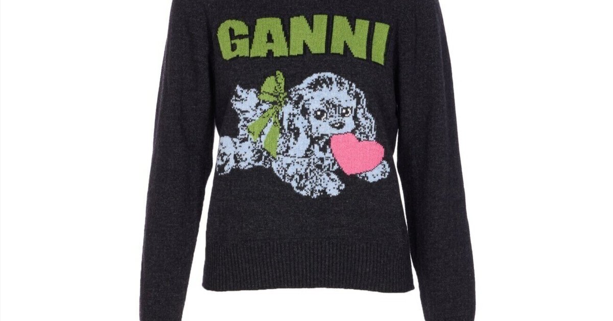 GANNI 犬刺繍 ニットベスト ダークグレー