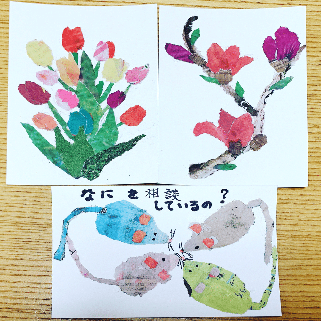 新聞広告を使ったおばあちゃんのちぎり絵｜雨田信幸