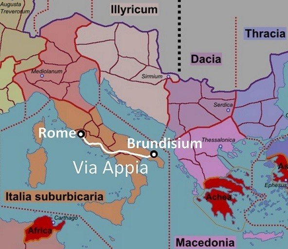 地図　ローマ帝国　州　アッピア街道　