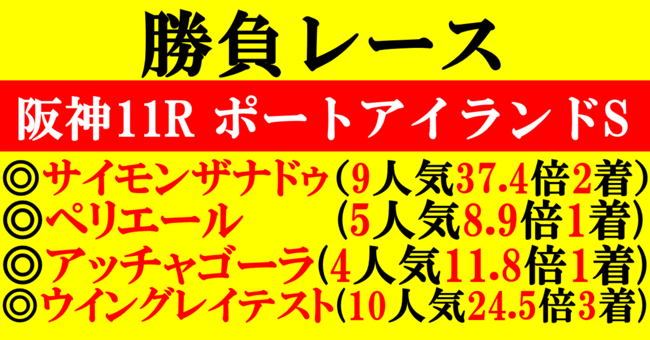 9/28勝負レース 阪神11R ポートアイランドS｜オジュウチャンネル