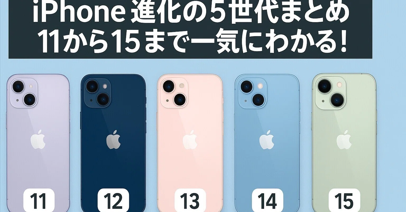 📱「iPhone進化の5世代まとめ:11から15まで一気にわかる 📱「iPhone進化の5世代まとめ:11から15まで一気にわかる