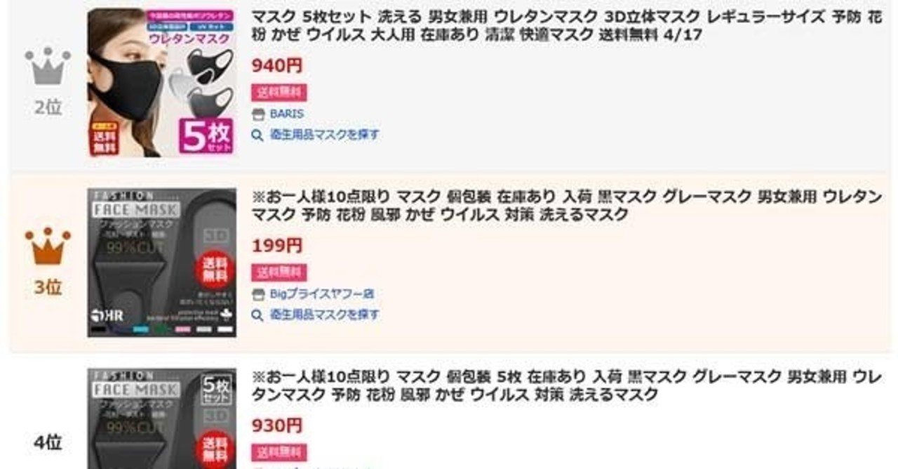 2020年3月30日にヤフーショッピングで売れた商品をトップ20までまとめてみた 売れるネットショップの教科書 note