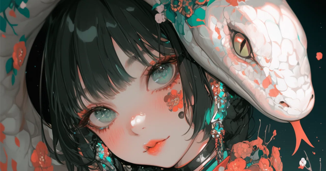 蛇と女の子｜nijijourney｜Kinu｜AIイラストと発信づくり