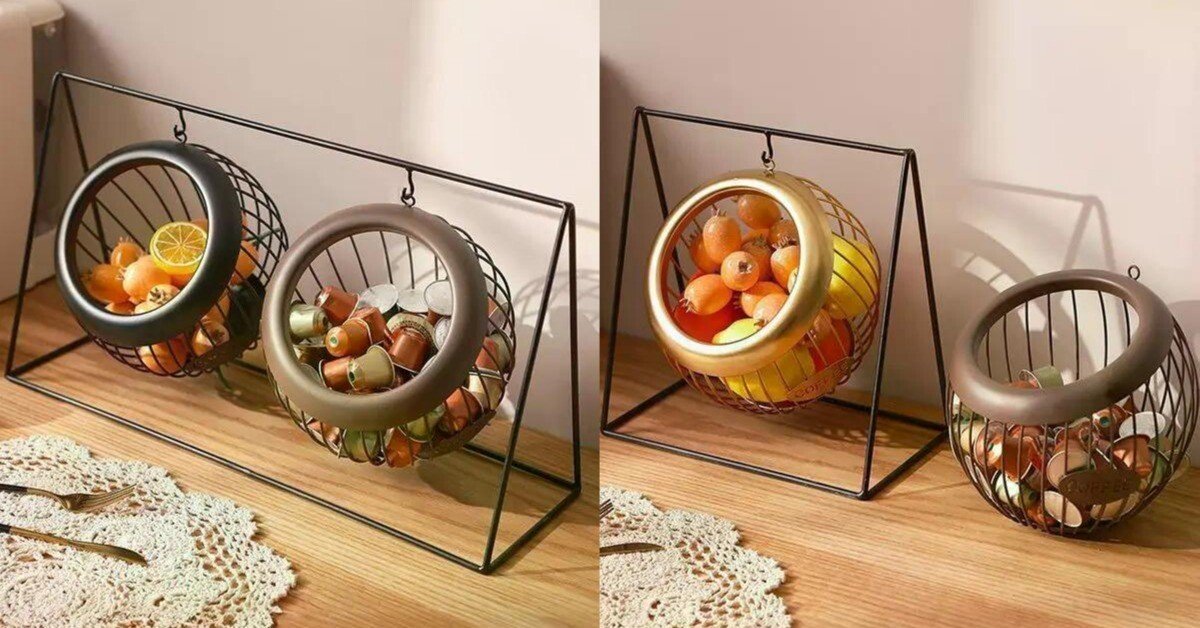 秋のリビングをおしゃれに！吊り下げ式アイアンフルーツバスケットで