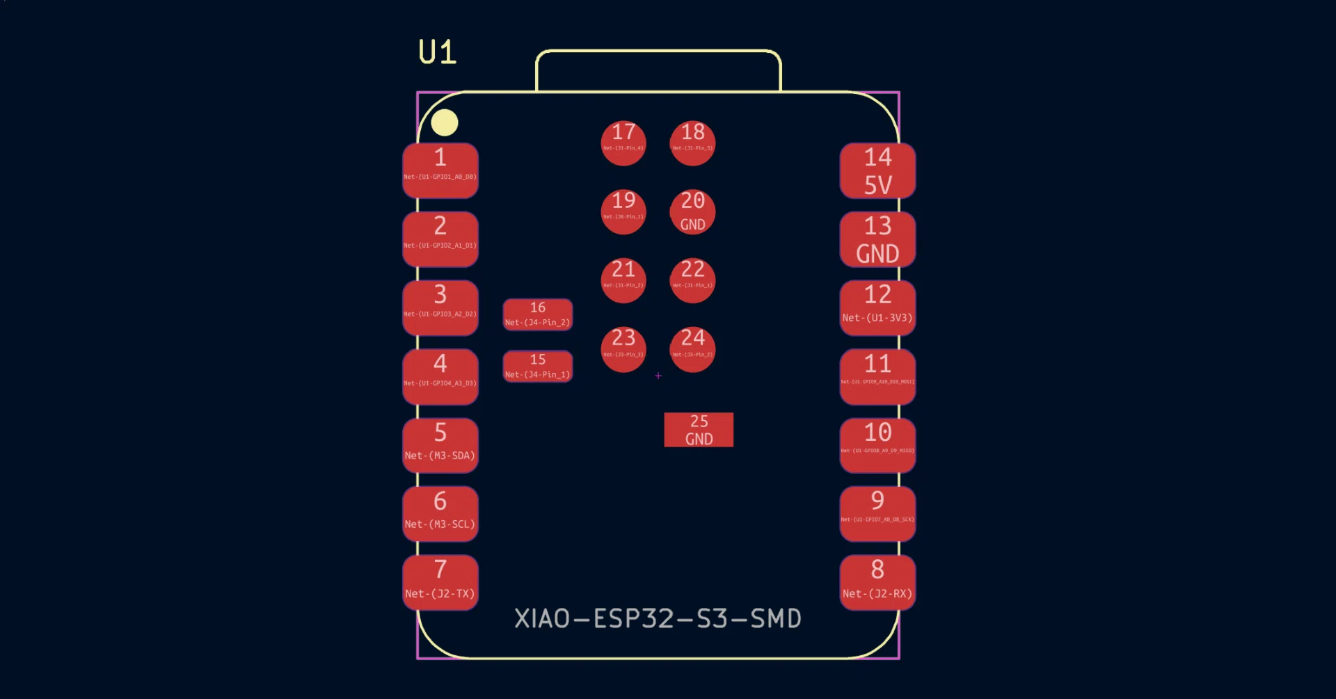 KiCad XIAO ESP32-S3 パッド 25がみつからないエラーの対処方法｜えぬ