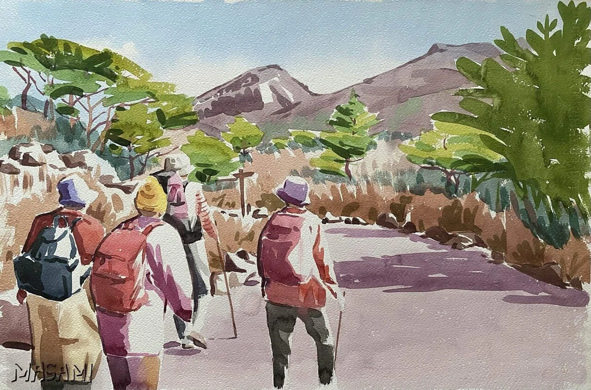 18 神園正美の透明水彩画 韓国岳登山｜神園正美の透明水彩画@note