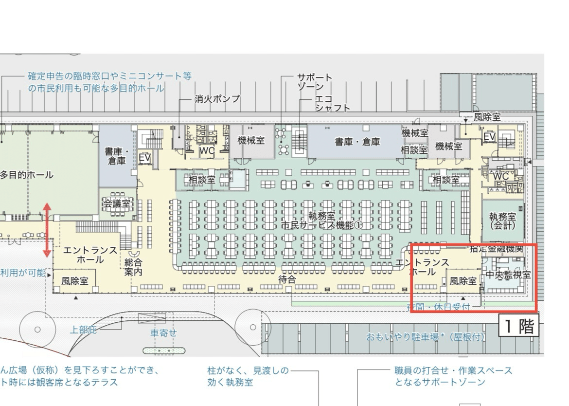 R7製図課題〉庁舎の夜間休日対応の計画｜ご飯のお供