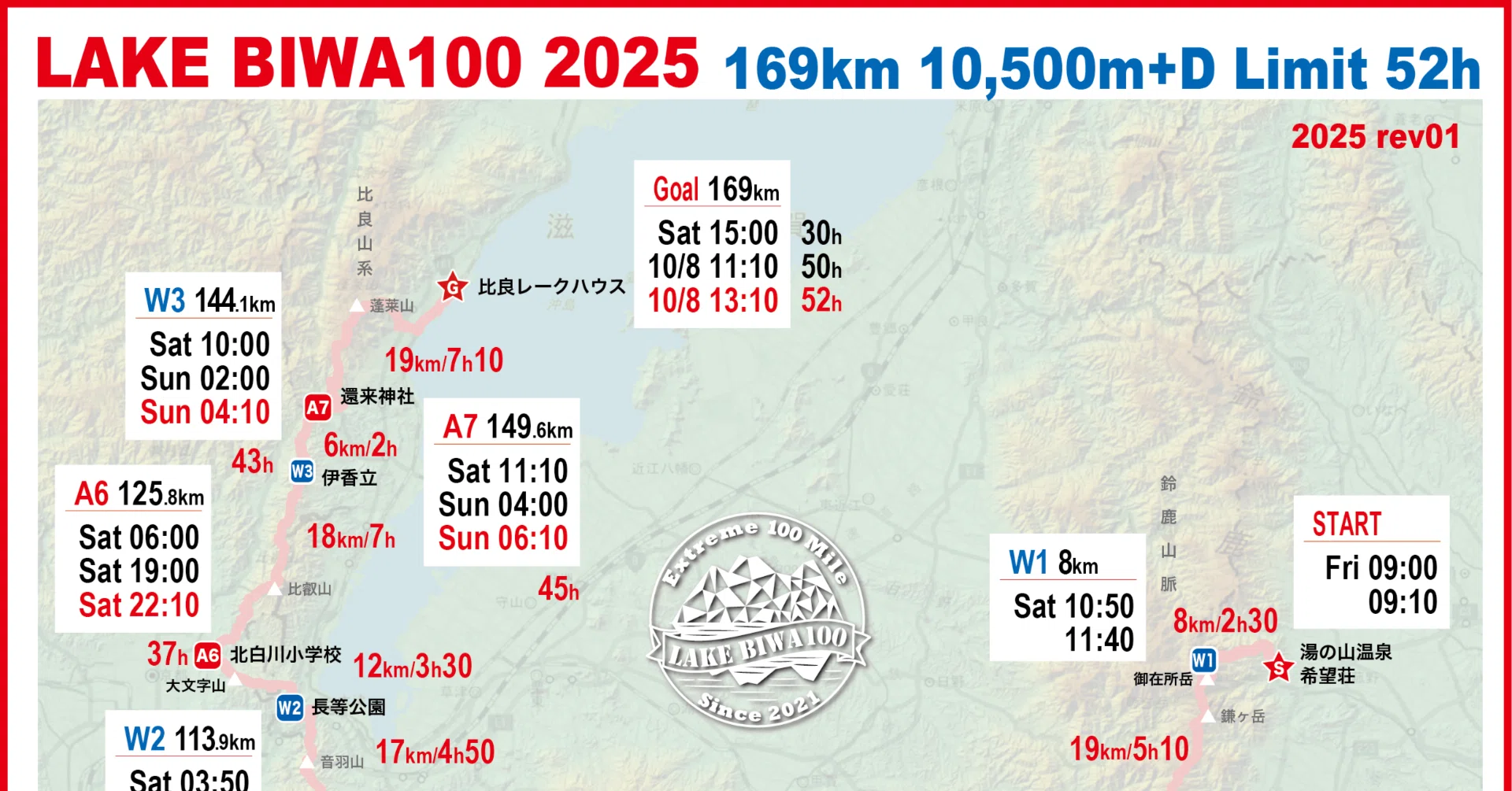 LAKE BIWA 100 2025タイム入りマップ＋タイムチャート！！｜時遊人19 /イグ