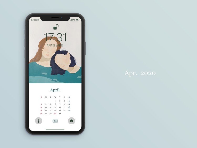 iPhone向けの待受カレンダー「2020年4月」です。画像サイズは【1242x2208】および【1242x2688(X以降)】で作成しております。（視覚効果OFF、画像全体を表示してフィットするよう作成）機種によって解像度が合わない等あれば対応致しますのでご連絡ください。※画像の無断転載・再配布は禁止しております。