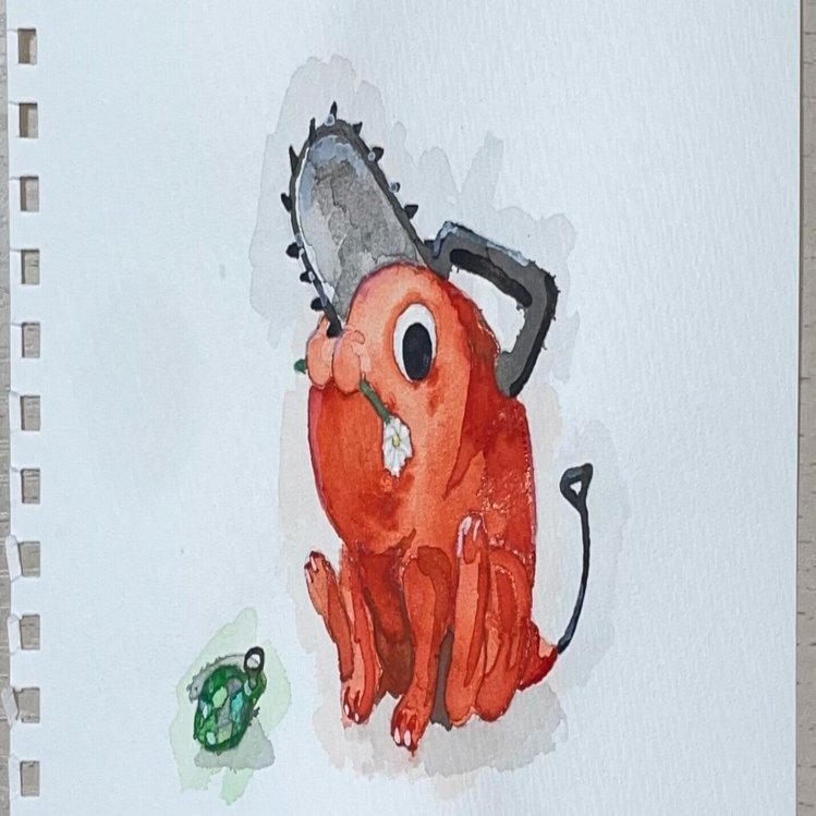 水彩画】チェンソーマンのポチタ描いてみた｜てんぷら さく子