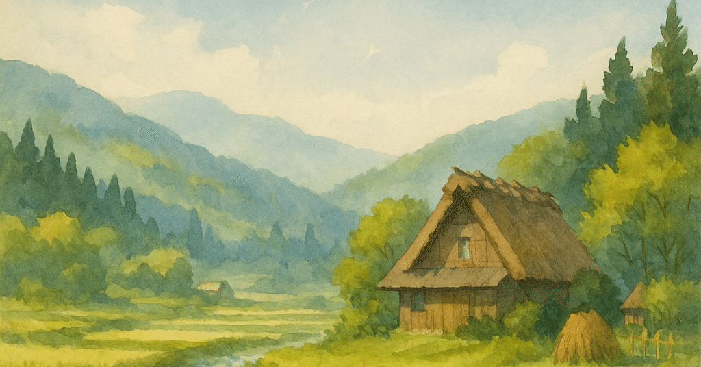 初心者】ChatGPTに田舎の風景画をキーワードに水彩画を作ってもらって