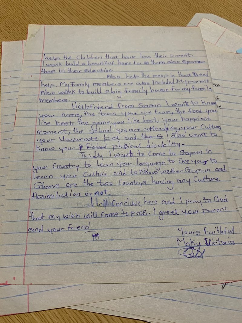 ガーナ 日本 手紙 鈴木さとこ Note