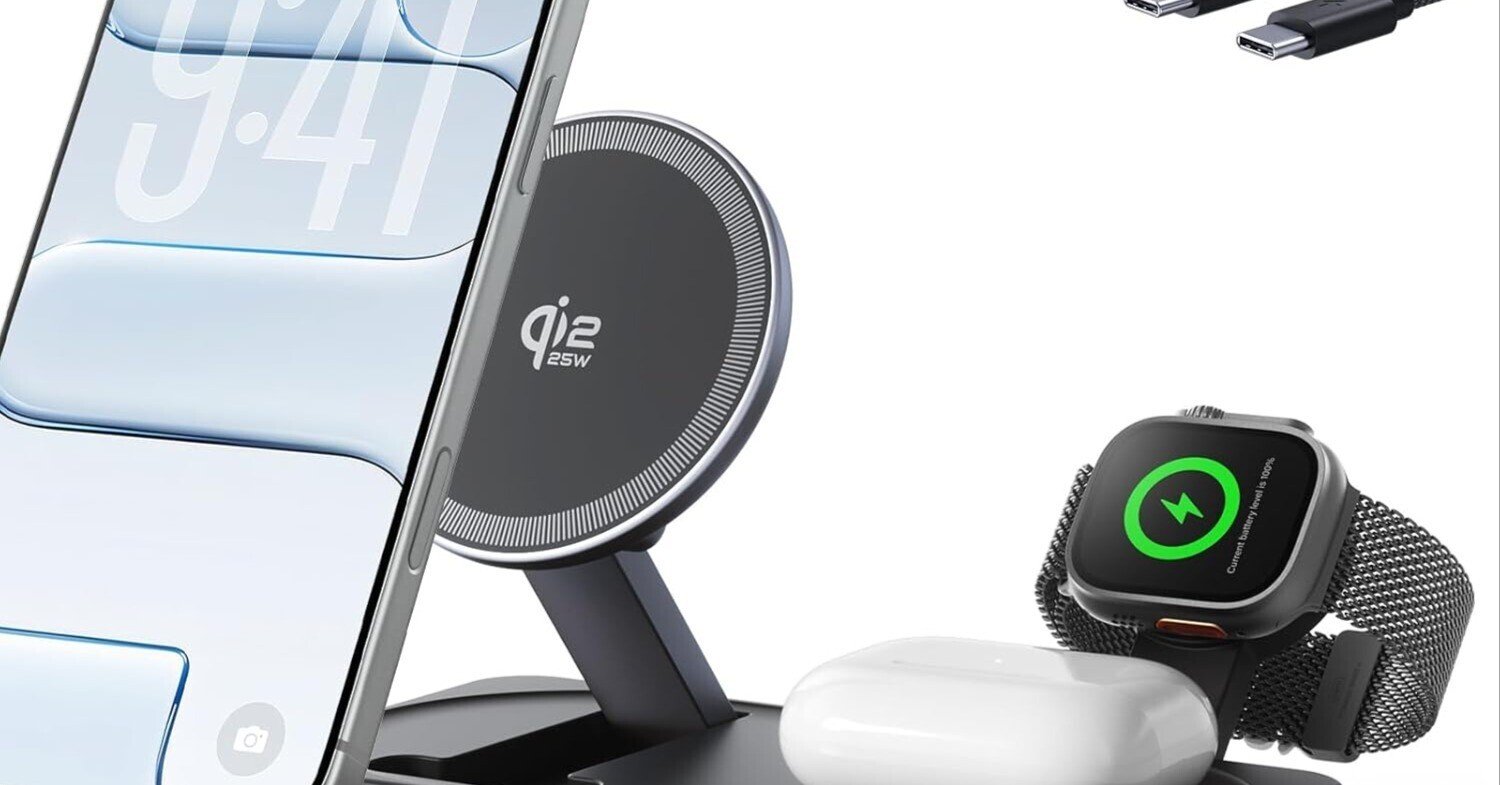 THREEKEY 3in1 MFI Qi2 PSE認証 ワイヤレス充電器 THREEKEY Qi2認証 15W ワイヤレス充電器 MagSafe対応 両面マグネット式