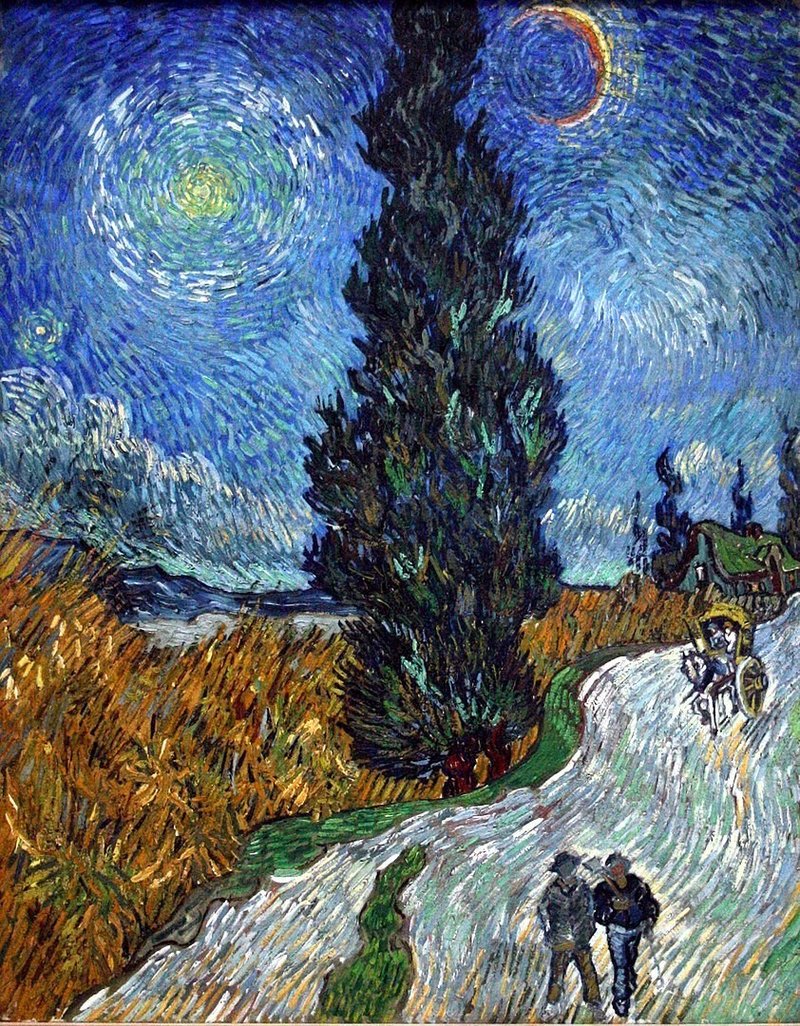 1890糸杉と星の見える道842px-Van_Gogh_-_Country_road_in_Provence_by_night