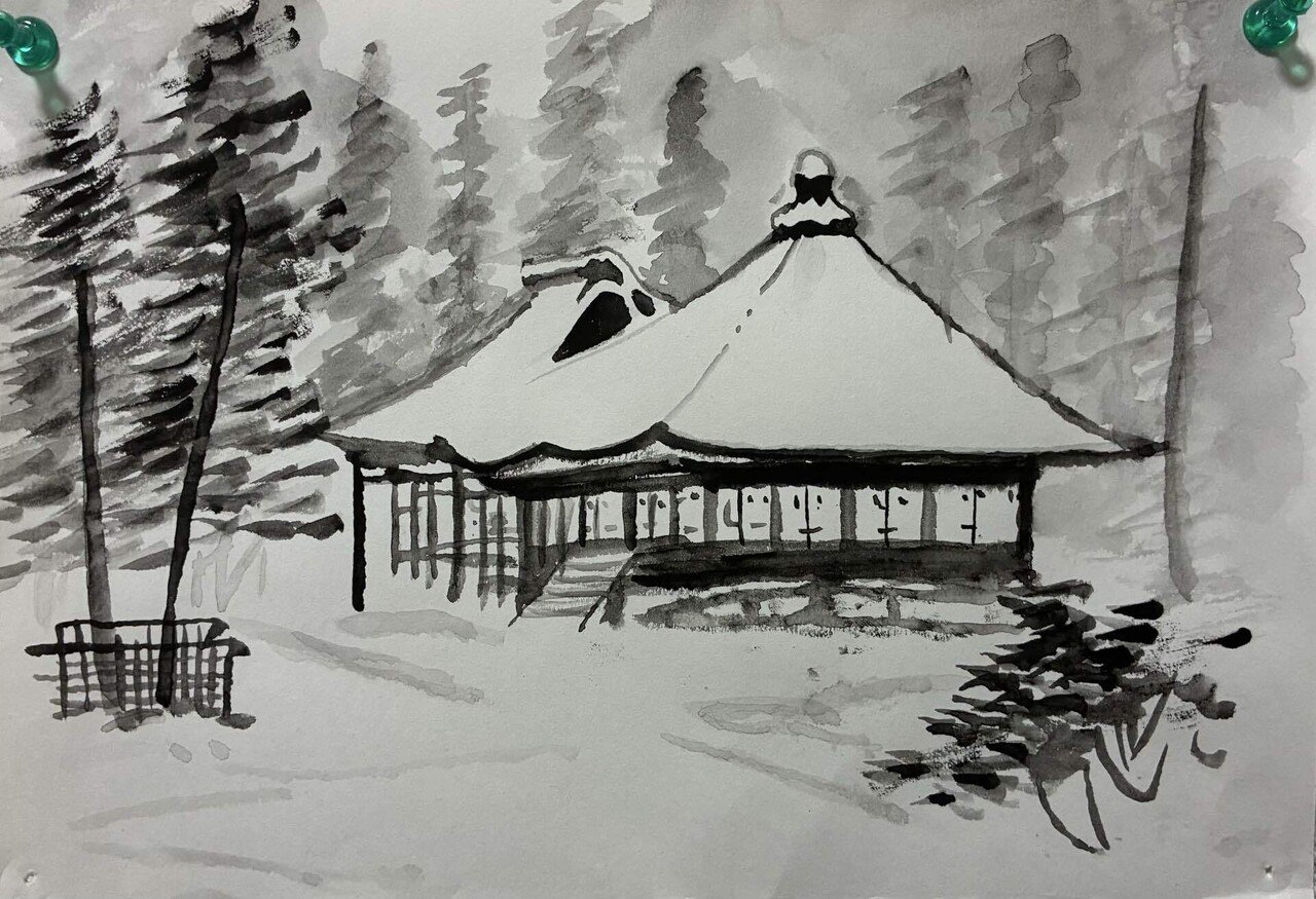 お月見のお地蔵さんのパステル画です。｜まる