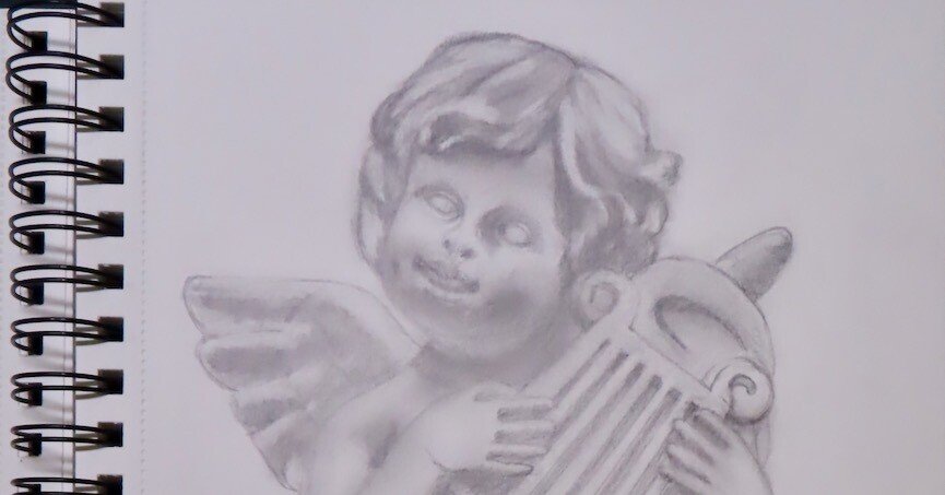 竪琴を持った天使像〜鉛筆画〜（文中加筆あり）｜とりこり