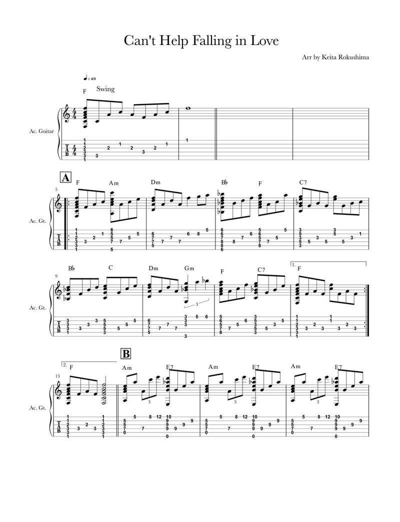 Vol 4 Solo Guitar Tab Can T Help Falling In Love Rockn Note Vol 4 Solo Guitar Tab Can T Help Falling In Love Rockn Note