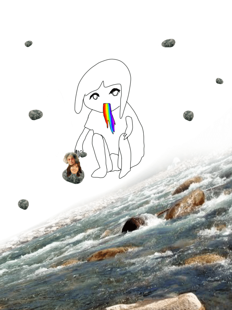幼女が賽の河原で石を積んでいるが よく見ると2段目は石野真子、3段目は石ノ森章太郎