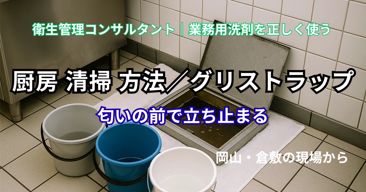 厨房 清掃 方法／グリストラップ｜匂いの前で立ち止まる｜岡山の現役