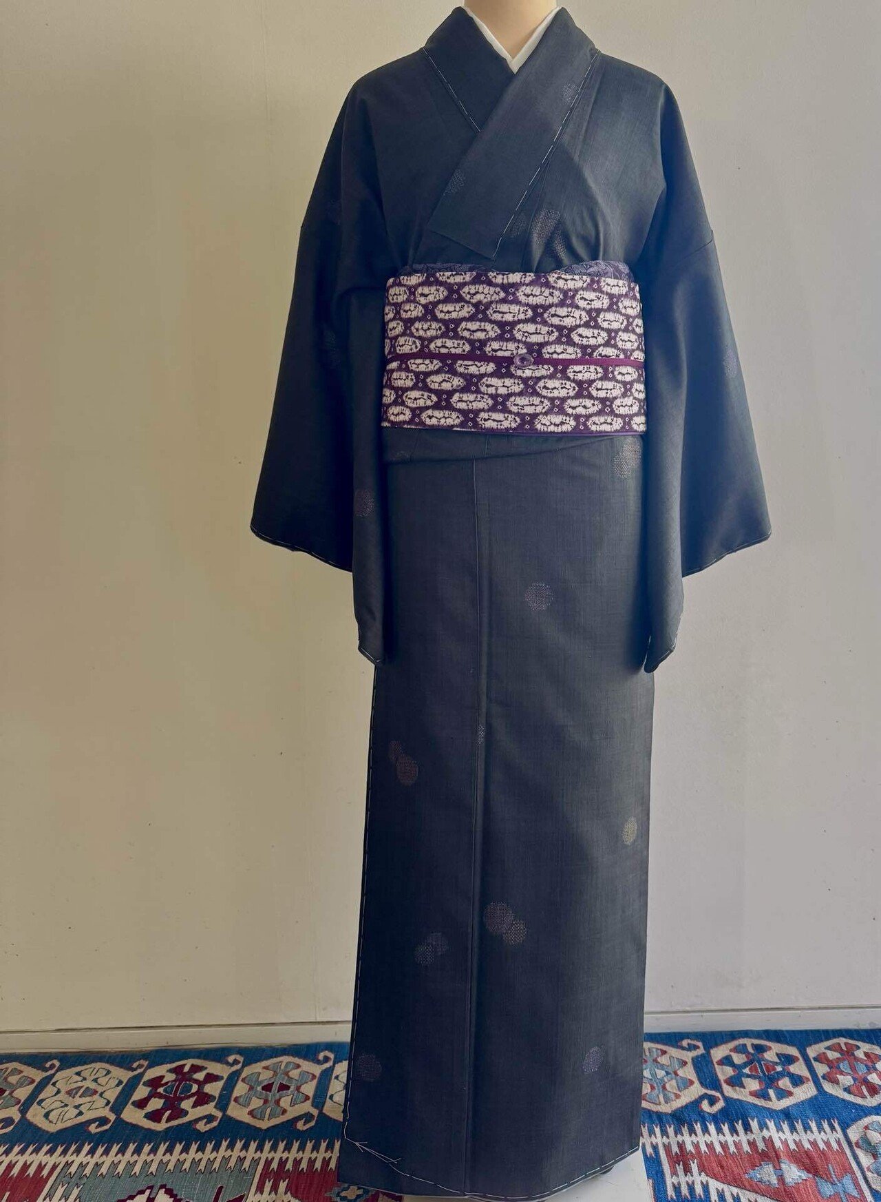 正絹結城紬　飛び亀甲柄　草花文　⑨( 留袖、訪問着、袋帯なども出品) sr298_1.jpg