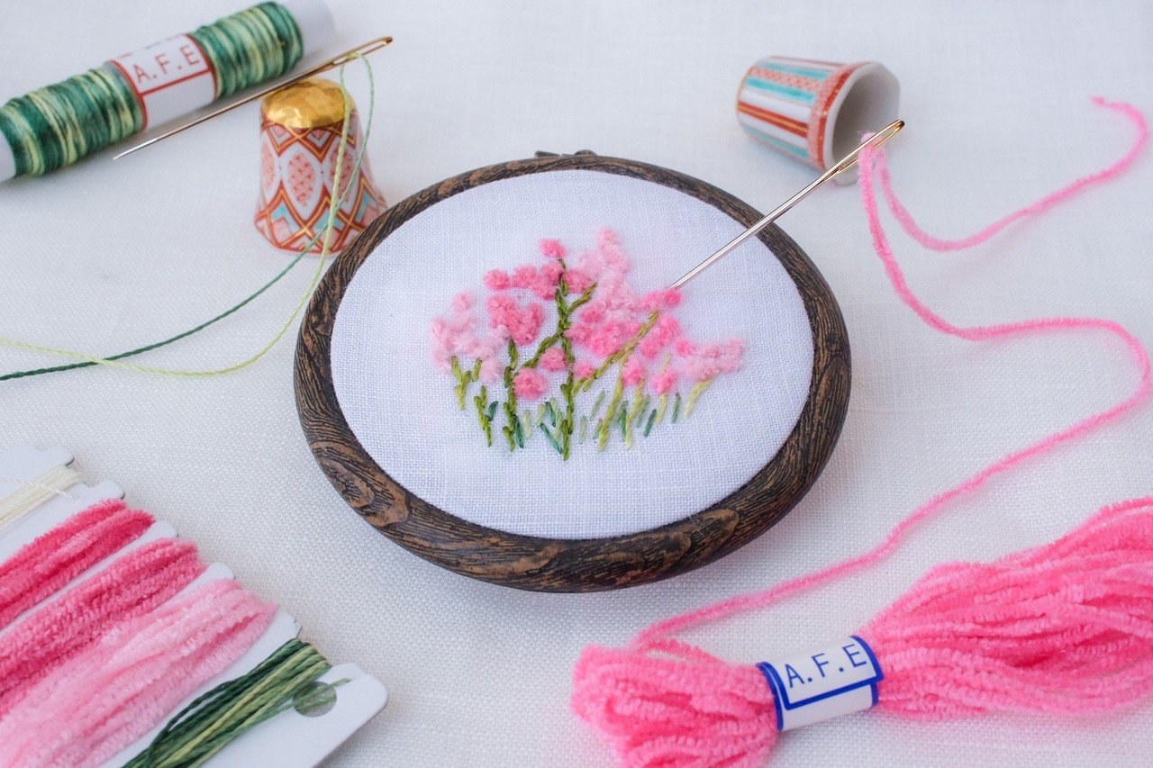 美品　リゼッタ　エンブロイダリー　コート　花刺繍 Art Fiber Endoのモール刺繍糸でつくる〜花刺繍〜｜Art Fiber Endo