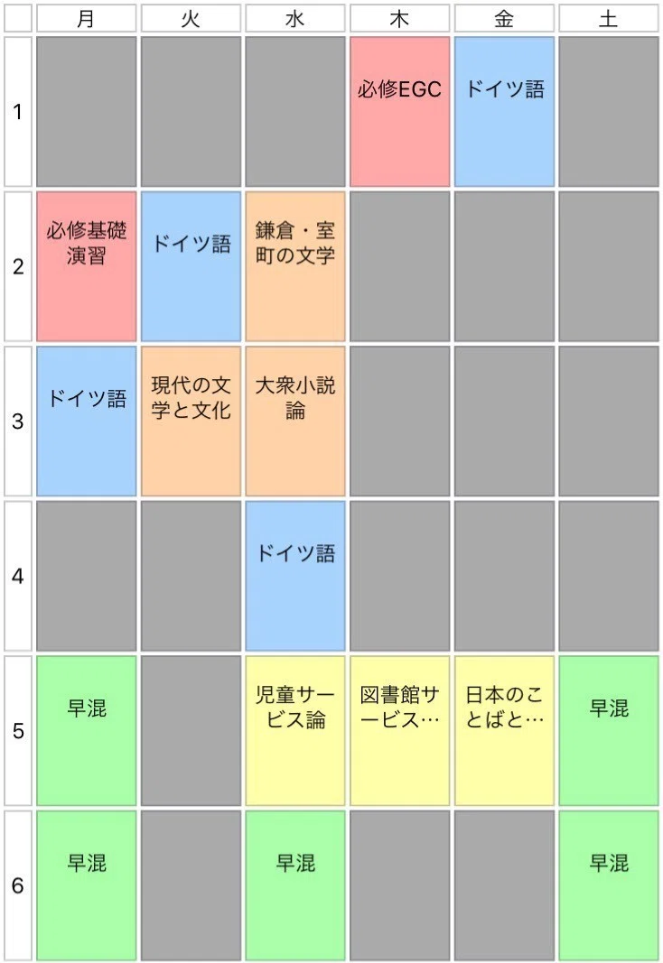 団員の1年春学期の時間割大公開！〈文系〉｜早稲田大学混声合唱団