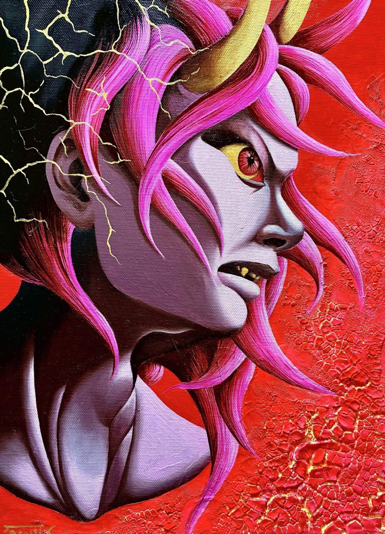 片腕を骨折しながらお経を唱える僧侶の絵 現代アート 960px