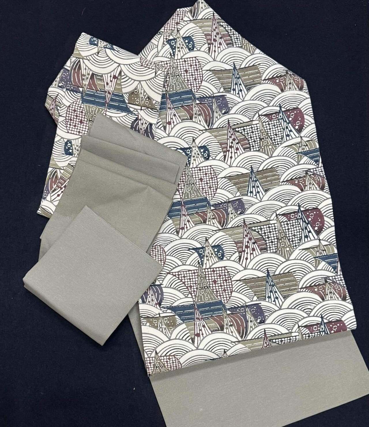 帆船投網図型染名古屋帯｜夢吉きもの