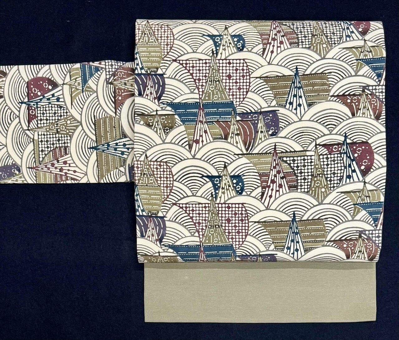 帆船投網図型染名古屋帯｜夢吉きもの