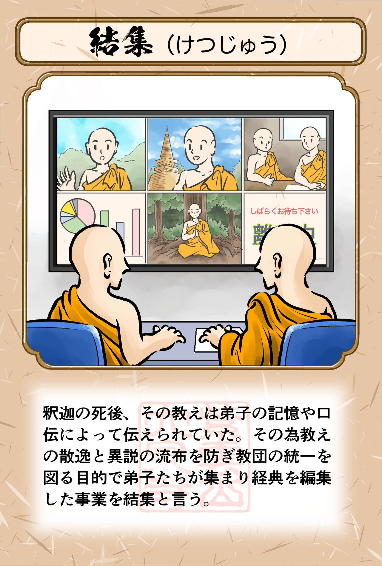 お釈迦さまの死後 経典をまとめる為の集まりを結集 けつじゅう と言います 今ならオンライン結集もしくはtv結集になるでしょうか 仏教 イラスト シャカもん 紫雲山 大泉寺 Note