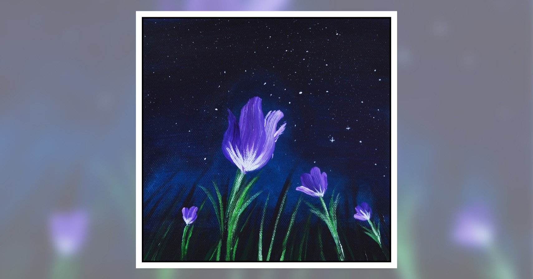 アクリル絵の具を使用した 夜に咲く美しい花 の描き方 Junya Art Note