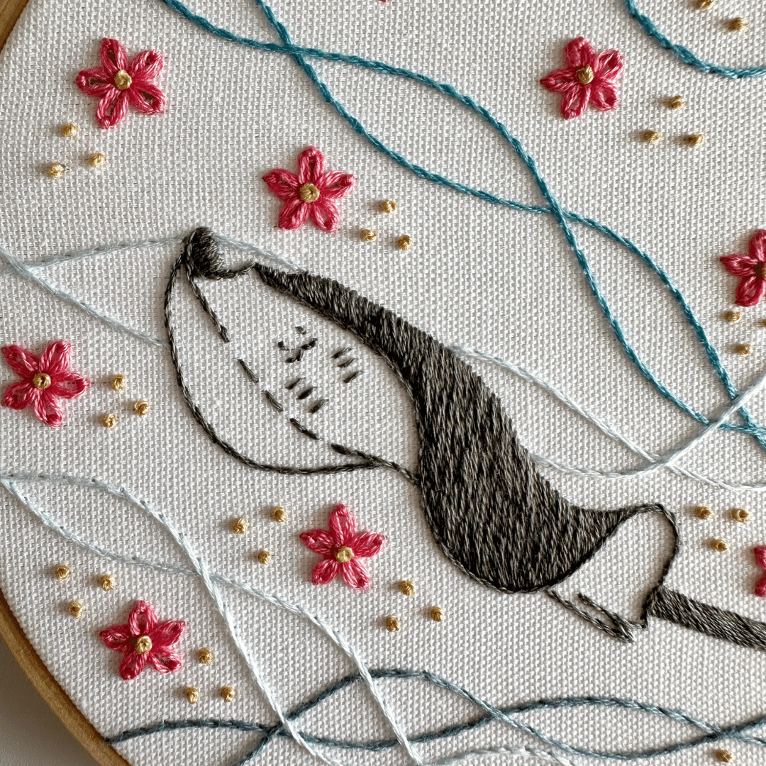 PDF図案【波間を舞うエイ】｜はなこまち/刺繍作家