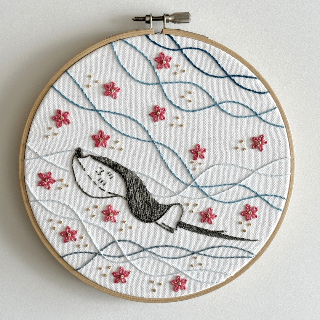 PDF図案【波間を舞うエイ】｜はなこまち/刺繍作家